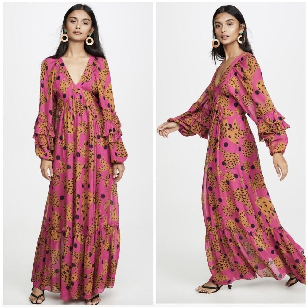 Farm Rio Womens Pink Banana Maxi Dress Size Small S Boho Bloggers Favorite NEW